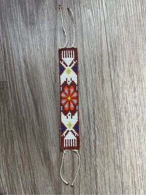 Handwoven Loom Beaded Cuff Bracelet Geometric Floral Pattern